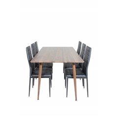 Polar ruokapöytä 180 cm - Pähkinä toppi - Pähkinä jalat, Ohut korkeaselkäinen ruokapöytä - Mustat jalat - musta PU_6