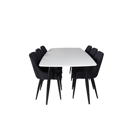 Polar Ellipse Dining Table - 240*100*H75 - White / Black, Plaza Dining Chair - Black Legs - Black Fabric_6