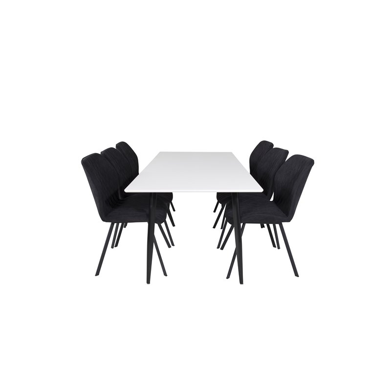 Polar Dining Table - 180*90*H75 - White / Black, Gemma Dining Chair - Black Legs - Black Fabric_6