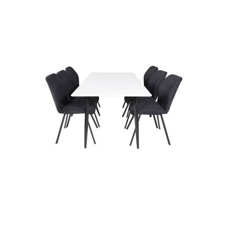 Polar Dining Table - 180*90*H75 - White / Black, Gemma Dining Chair - Black Legs - Black Fabric_6