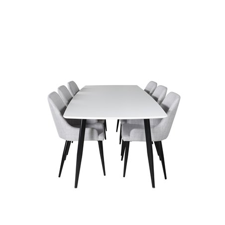 Polar Ellipse Dining Table - 240*100*H75 - White / Black, Plaza Dining chair - Black legs - Light  Grey Fabric_6