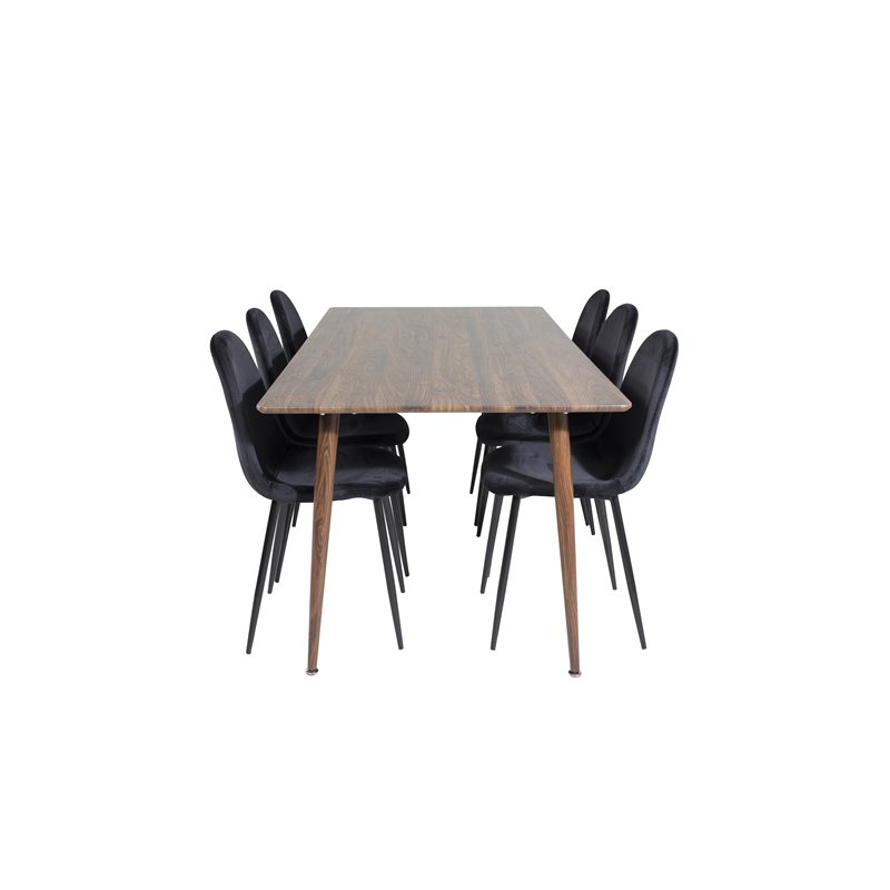 Polar Dining Table 180 cm - Walnut top - Walnut Legs, Polar Dining Chair - Black legs / Black Velvet (ersätter 19902-888)_6