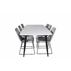Polar Ellipse Dining Table - 240*100*H75 - White / Black, Muce Dining Chair - Black Legs - Grey Velvet_6