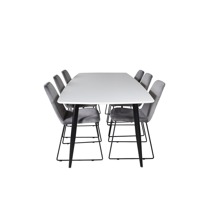 Polar Ellipse ruokapöytä - 240 * 100 * H75 - valkoinen / musta, muce ruokapöydän tuoli - mustat jalat - harmaa Velvet_6