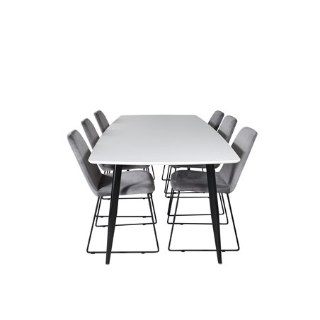Polar Ellipse Dining Table - 240*100*H75 - White / Black, Muce Dining Chair - Black Legs - Grey Velvet_6