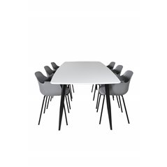 Polar Ellipse Dining Table - 240*100*H75 - White / Black, Comfort Plastic Dining Chair - Black Legs - Grey Plastic_6