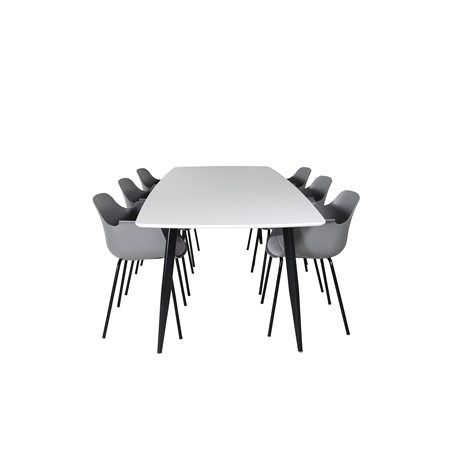 Polar Ellipse Dining Table - 240*100*H75 - White / Black, Comfort Plastic Dining Chair - Black Legs - Grey Plastic_6