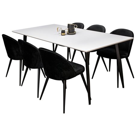 Polar Dining Table - 180*90*H75 - White / Black, Velvet Dining Chair - Black / Black_6