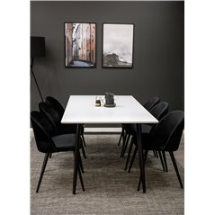 Polar Dining Table - 180*90*H75 - White / Black, Velvet Dining Chair - Black / Black_6