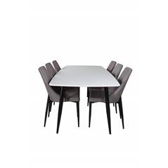 Polar Ellipse ruokapöytä - 240 * 100 * H75 - valkoinen / musta, Leone 2.0 ruokapöydän tuoli - harmaa / musta_6