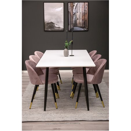 Polar Dining Table - 180*90*H75 - White / Black, Velvet Dining Chair Brass - Pink / Black_6