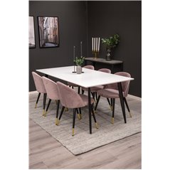 Polar Dining Table - 180*90*H75 - White / Black, Velvet Dining Chair Brass - Pink / Black_6