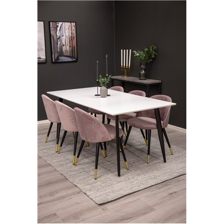 Polar ruokapöytä - 180 * 90 * H75 - valkoinen / musta, sametti ruokapöydän tuoli messinki - Pink / musta_6