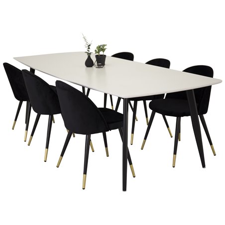 Polar Ellipse Dining Table - 240*100*H75 - White / Black, Velvet Dining Chair Brass - Black / Black_6