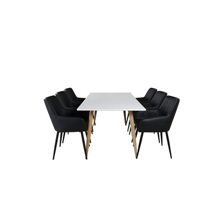 Polar Dining Table - 180*90*H75 - White / Oak, Comfort Dining Chair - Black / Black_6