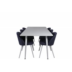 Polar Dining table 180 cm - White top / White Legs, Velvet Dining Chiar - White legs - Blue Fabric_6