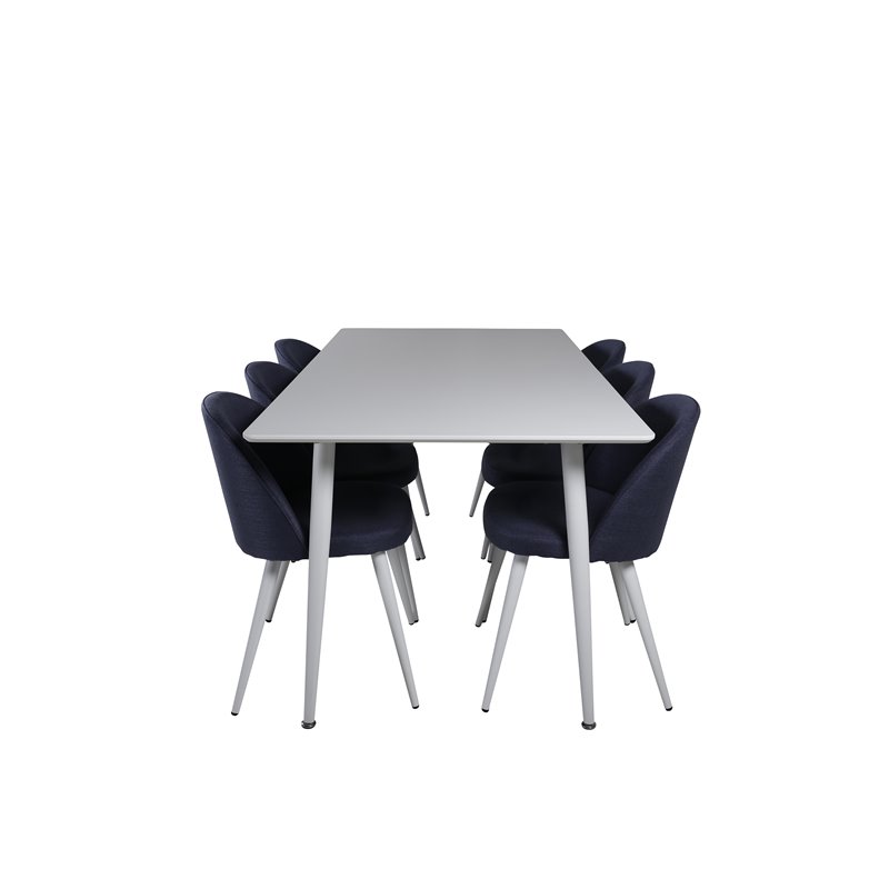 Polar Dining table 180 cm - White top / White Legs, Velvet Dining Chiar - White legs - Blue Fabric_6