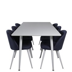 Polar Spisebord 180 cm - Hvid plade / Hvide Ben, Velvet Dining Chiar - Hvide ben - Blue Stof_6