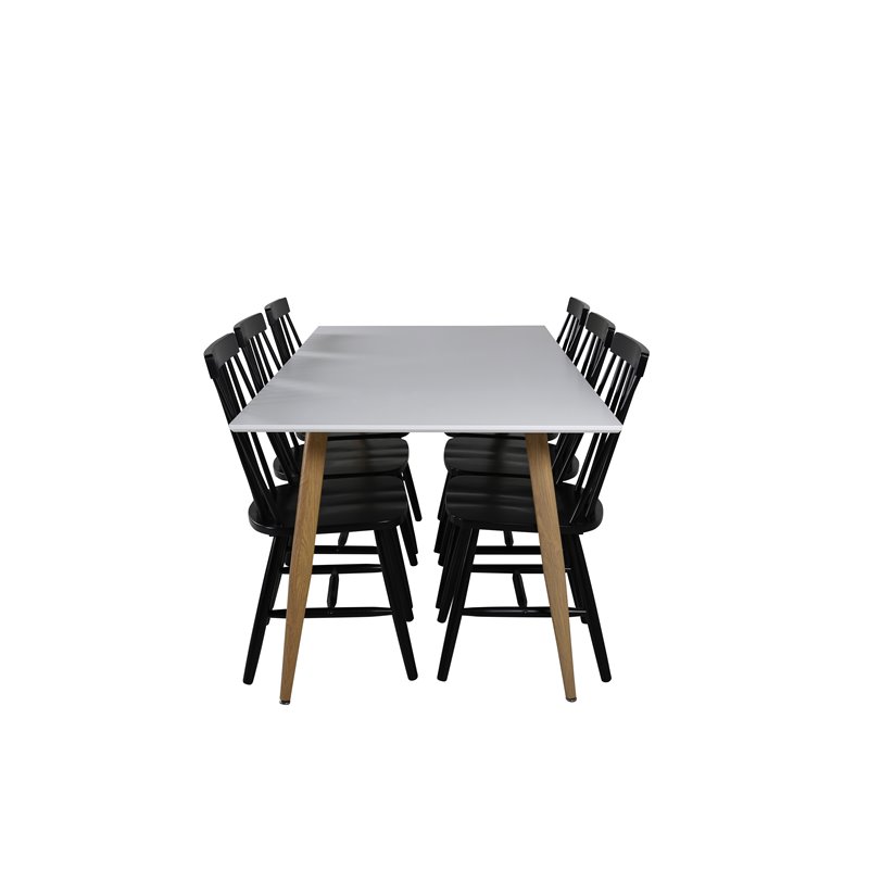 Polar Dining Table - 180*90*H75 - White / Oak, Lönneberga Windsor Chair - Black_6