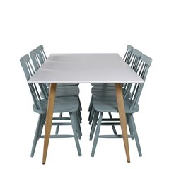 Polar Dining Table - 180*90*H75 - White / Oak, Lönneberga Windsor Chair - Mint Green_6