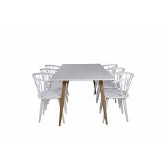 Polar Dining Table - 180*90*H75 - White / Oak, Bullerbyn Windsor Dining Chair - White_6