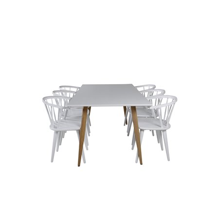 Polar Dining Table - 180*90*H75 - White / Oak, Bullerbyn Windsor Dining Chair - White_6