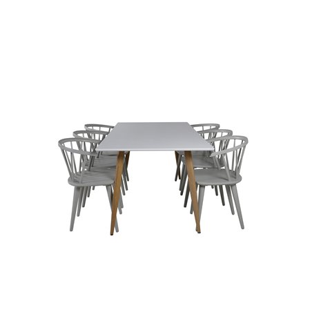 Polar Dining Table - 180*90*H75 - White / Oak, Bullerbyn Windsor Dining Chair - Grey_6
