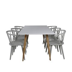 Polar ruokapöytä - 180 * 90 * H75 - valkoinen / tammi, Bullerbyn Windsor ruokapöydän tuoli - harmaa_6