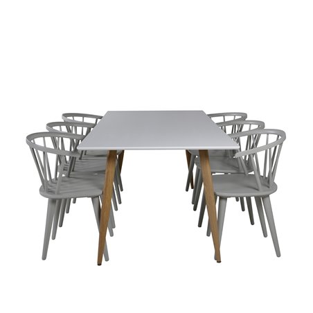 Polar Spisebord - 180 * 90 * H75 - Hvid / Eg, Bullerbyn Windsor Spisestuestol - Grå_6