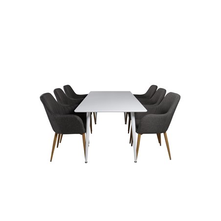 Polar Dining table 180 cm - White top / White Legs, Comfort Dining Chair - Dark Grey / Oak_6