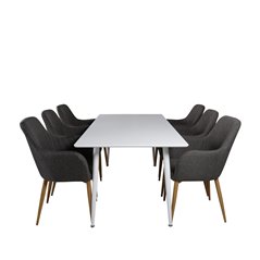 Polar ruokapöytä 180 cm - valkoinen kansi / valkoiset jalat, Comfort ruokapöydän tuoli - tummanharmaa / tammi_6