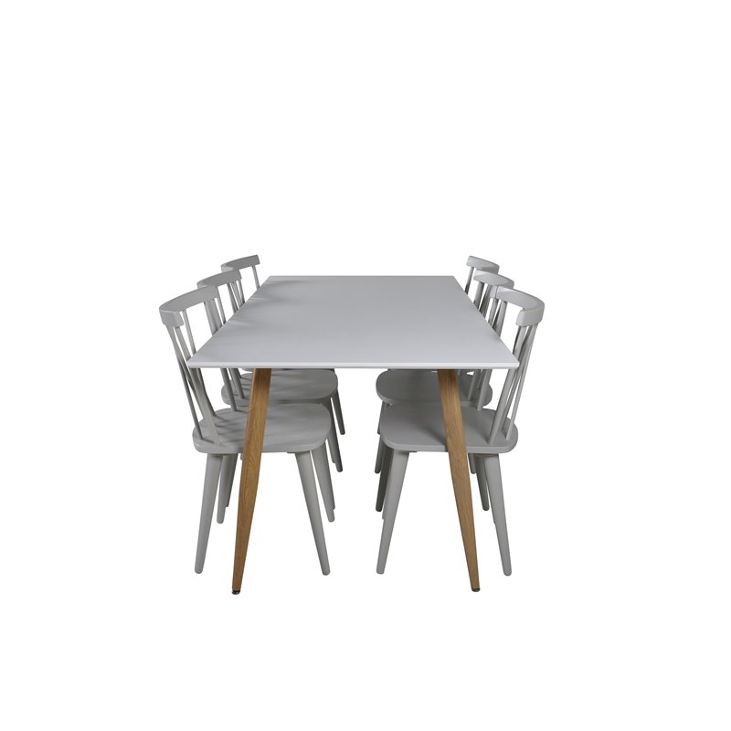 Polar Dining Table - 180*90*H75 - White / Oak, Mariannelund Windsor Chair - Grey_6