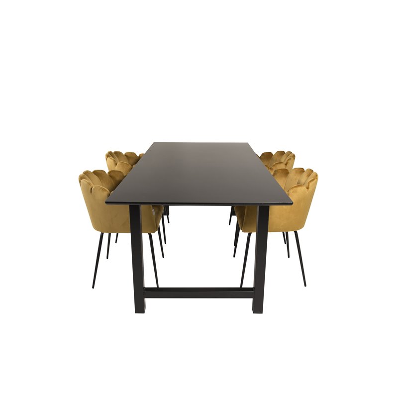 Count Dining Table - 220*100*H75 - Black / Black, Limhamn - Chair - Gold Velvet_4