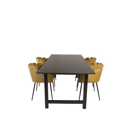 Count Dining Table - 220*100*H75 - Black / Black, Limhamn - Chair - Gold Velvet_4