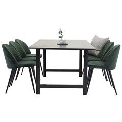 Count Dining Table - Black / Black, Velvet Chair - Green_6