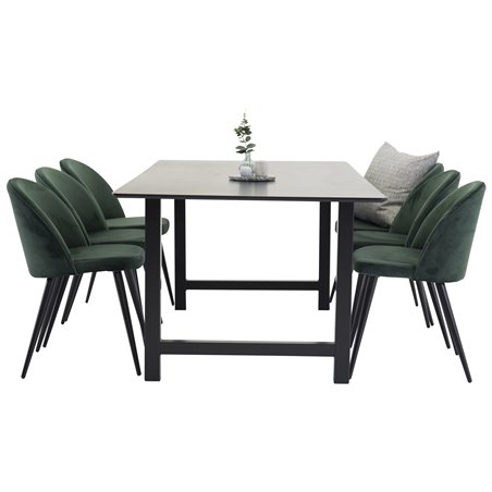 Count Dining Table - Black / Black, Velvet Chair - Green_6