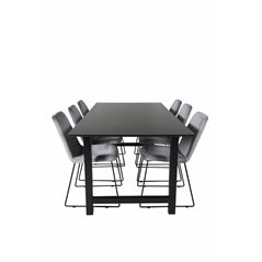 Count Dining Table - 220*100*H75 - Black / Black, Muce Dining Chair - Black Legs - Grey Velvet_6