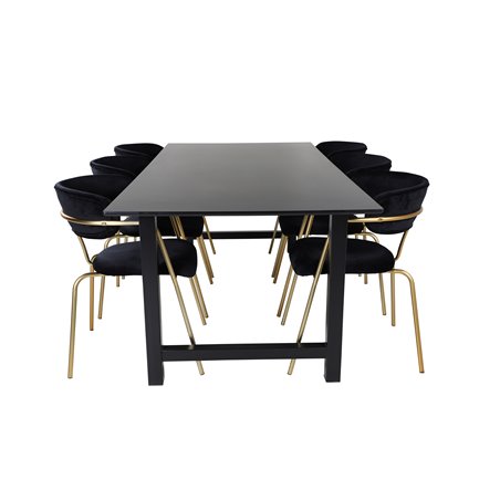 Count Dining Table - 220*100*H75 - Black / Black, Arrow armchair - Brass Legs - Black Velvet_6