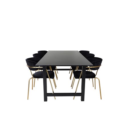 Count Dining Table - 220*100*H75 - Black / Black, Arrow armchair - Brass Legs - Black Velvet_6