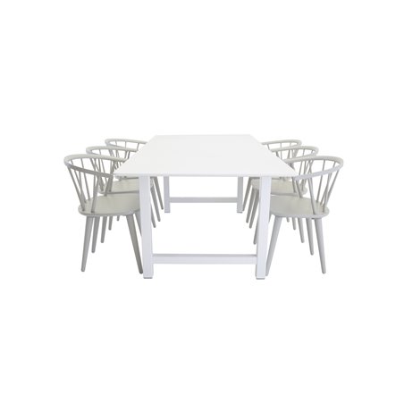 Count Dining Table - 220*100*H75 - White / White, Bullerbyn Windsor Dining Chair - Grey_6