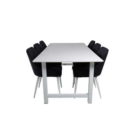 Count Dining Table - 220*100*H75 - White / White, Plaza Dining Chair - White Legs - Black Fabric_6