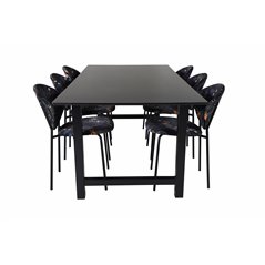 Count Dining Table - 220*100*H75 - Black / Black, Vault Dining Chair - Black legs - Black Flower printed fabric_6