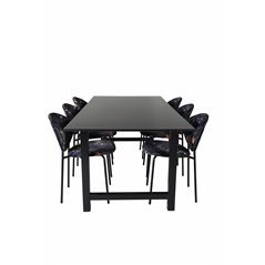 Count Dining Table - 220*100*H75 - Black / Black, Vault Dining Chair - Black legs - Black Flower printed fabric_6