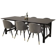 Count Dining Table - 220*100*H75 - Black / Black, Velvet Dining Chair Brass - Light Grey / Black_6