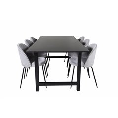 Count Dining Table - 220*100*H75 - Black / Black, Wrinkles Dining Chair - Black Legs - Grey Velvet_6