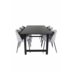 Count Dining Table - 220*100*H75 - Black / Black, Wrinkles Dining Chair - Black Legs - Grey Velvet_6
