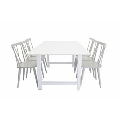 Count Dining Table - 220*100*H75 - White / White, Mariannelund Windsor Chair - Grey_6
