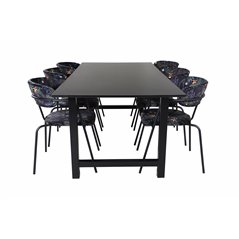 Count Dining Table - 220*100*H75 - Black / Black, Arrow armchair - Black Legs - Black Flower printed Fabric_6