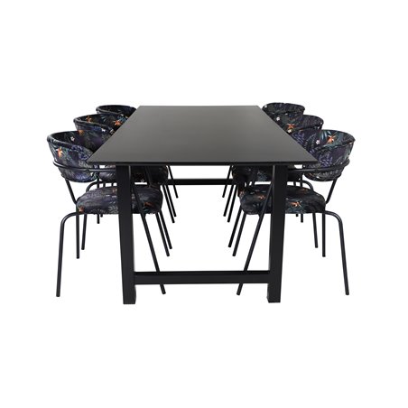 Count Dining Table - 220*100*H75 - Black / Black, Arrow armchair - Black Legs - Black Flower printed Fabric_6
