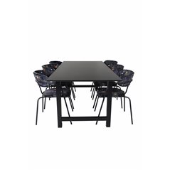 Count Dining Table - 220*100*H75 - Black / Black, Arrow armchair - Black Legs - Black Flower printed Fabric_6